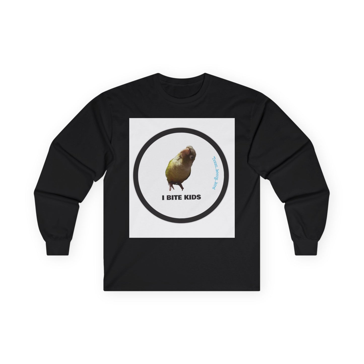 Funny Parrot Long Sleeve Tee - "I Bite Kids" T-Shirt