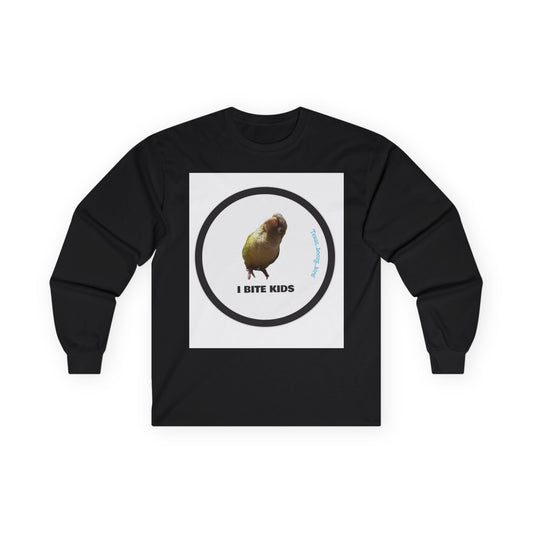 Funny Parrot Long Sleeve Tee - "I Bite Kids" T-Shirt