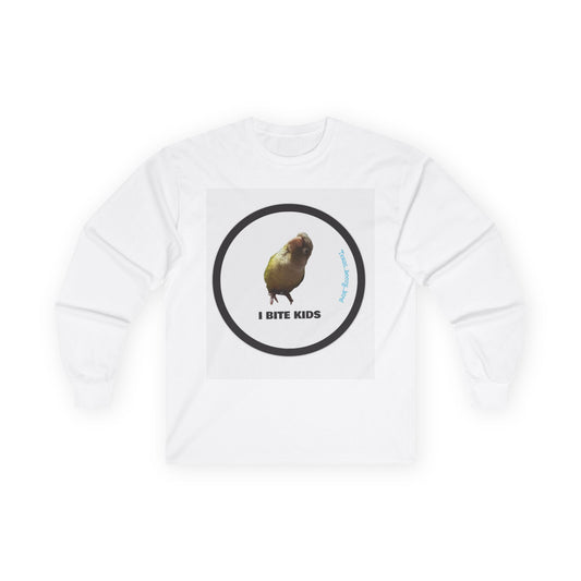 Funny Parrot Long Sleeve Tee - "I Bite Kids" T-Shirt